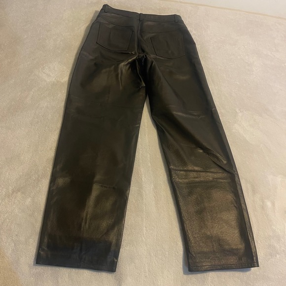 Vintage Leather Black Pants High Waist Straight Leg Womens Size 34x35 Western - Picture 2 of 9